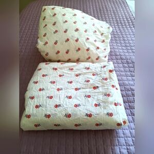 Anthropology white red queen flat & Fitted Sheet cotton